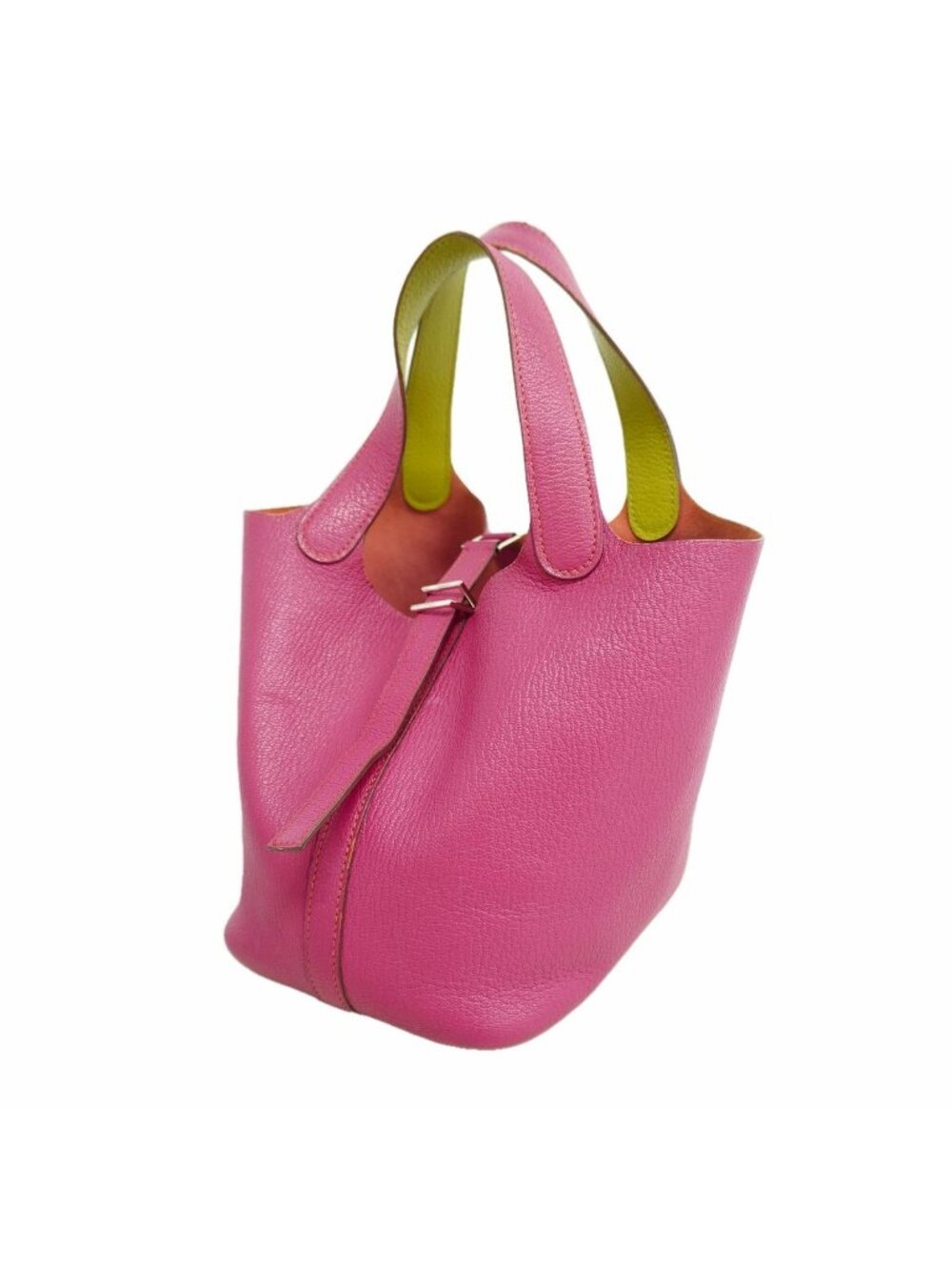 Hermes Handbag Picotin PM Eclat Chevre Rose Shocking Anise Green Silver